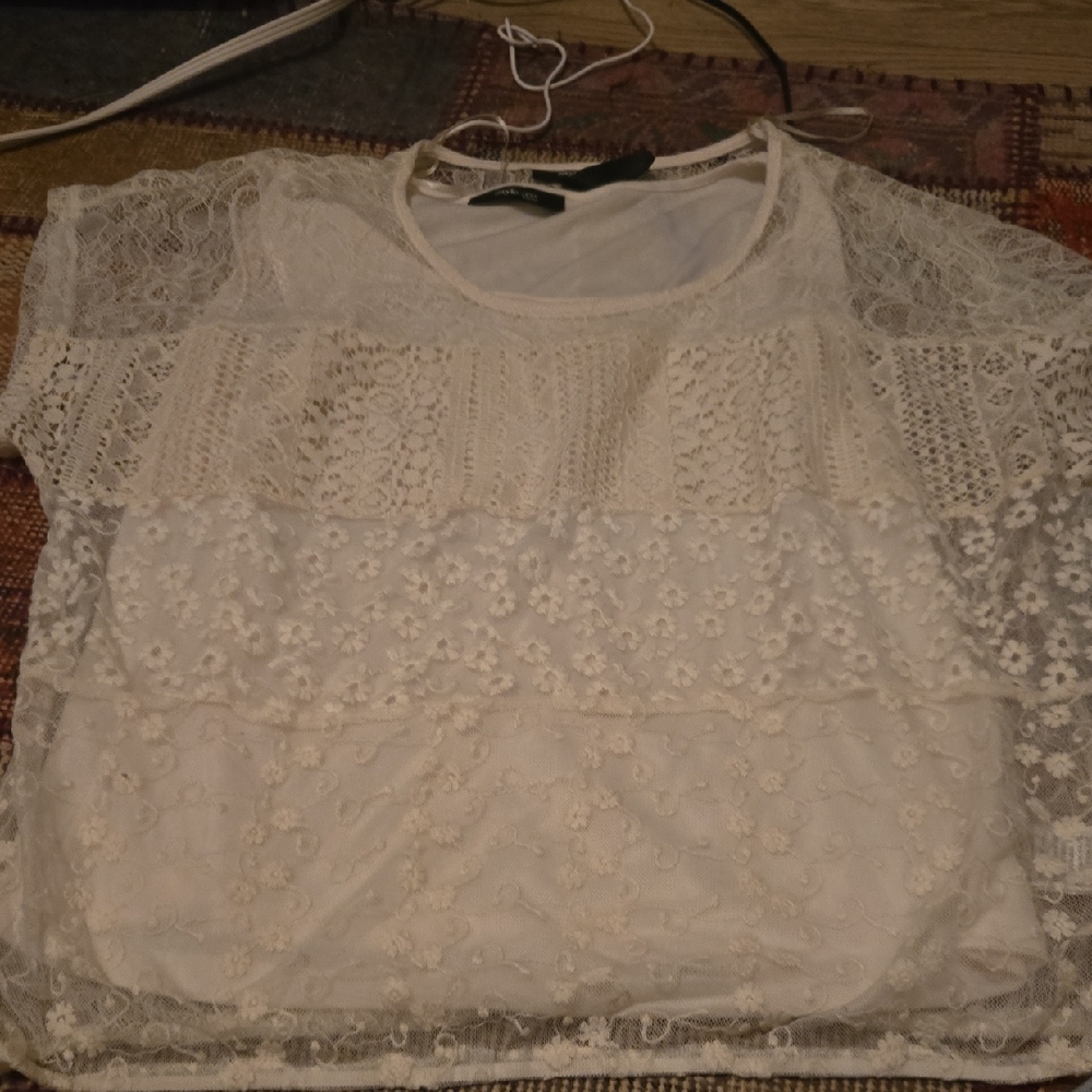 Style & Co. Cream Lace Short Sleeve Blouse